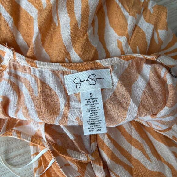 Jessica Simpson Jumpsuit Small Orange Cream Animal Zebra Wide Leg Crop Resort* - Picture 9 of 9